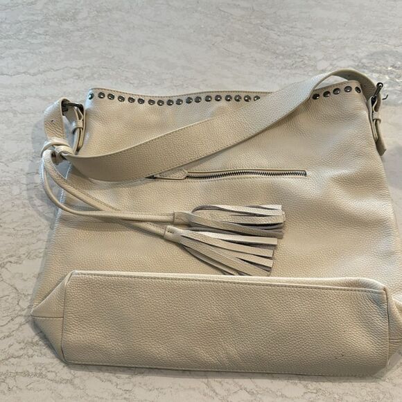 Stunning Laggo “Reed Ivory” Pebbled Leather Studded Hobo Bag - Picture 4 of 13